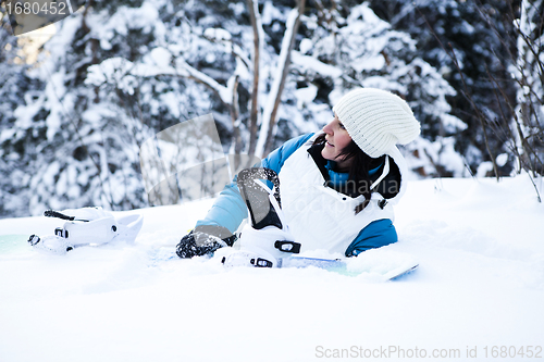 Image of Winter woman with snowboard