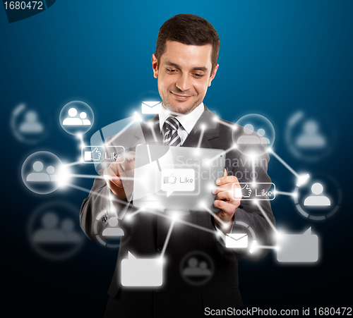 Image of Businessman With I Pad in Social Network