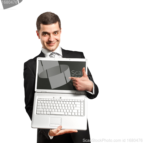 Image of Businessman With Open Laptop In His Hands