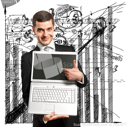 Image of Businessman With Open Laptop In His Hands