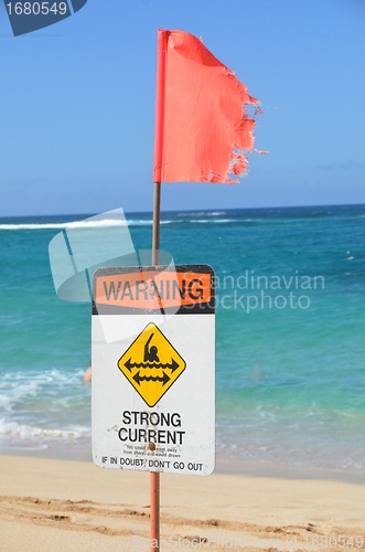 Image of Strong current warning sign and flag