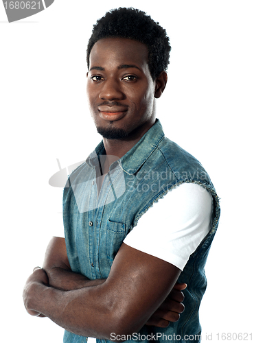 Image of Close-up portrait of a confident african boy