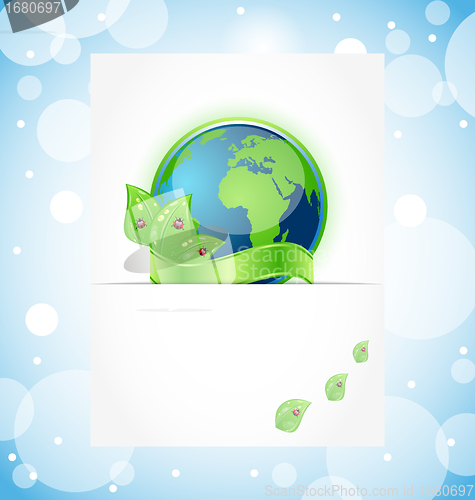 Image of Green earth with leaves wrapped ribbon