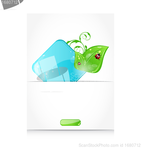Image of Beautiful icon with green leaves and ladybugs