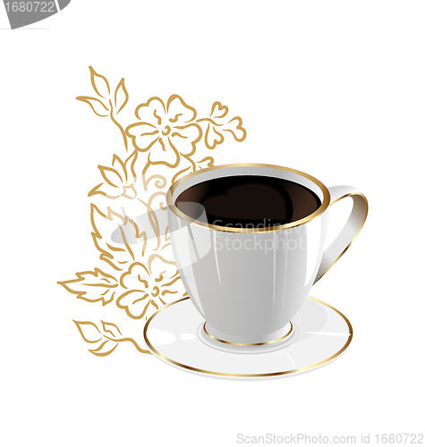 Image of cup of coffee isolated with floral design elements