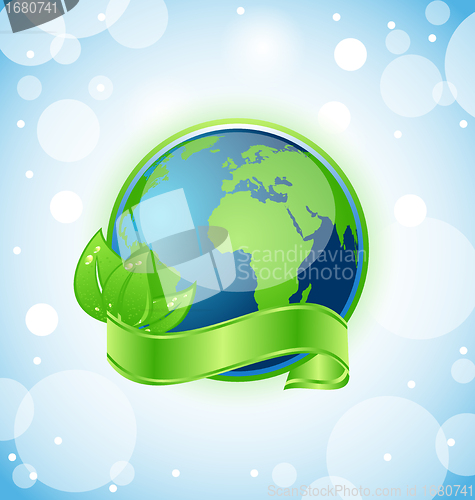 Image of Green earth with leaves wrapped ribbon