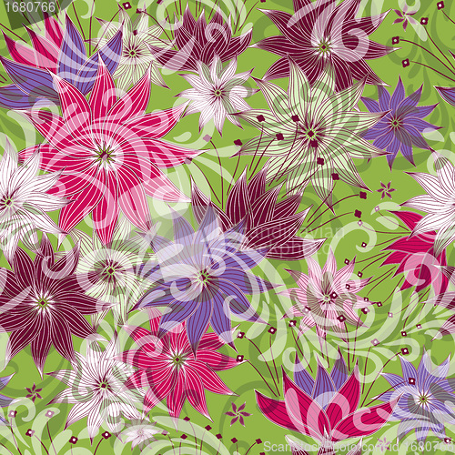 Image of Seamless green floral pattern