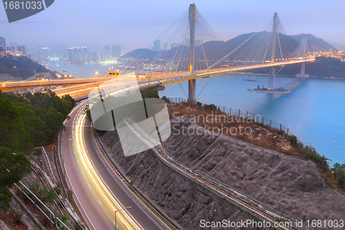 Image of Ting Kau bridge at sunset