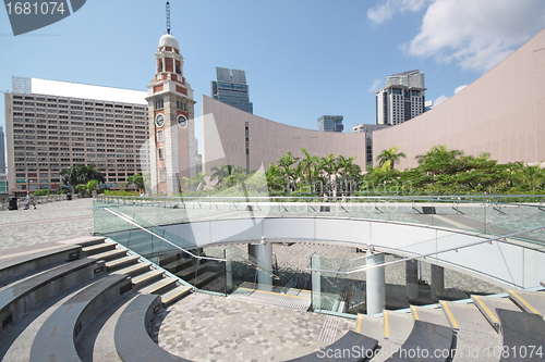 Image of Architecture structure of Hong Kong Cultural Centre over blue sk