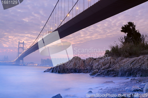 Image of bridge at sunset moment, Tsing ma bridge 