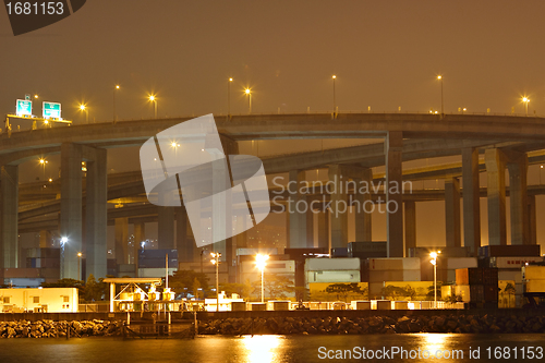 Image of container terminal and stonecutter bridge in Hong Kong 