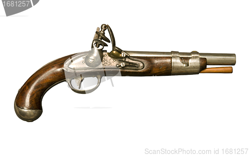 Image of Flintlock pistol isolated against white background