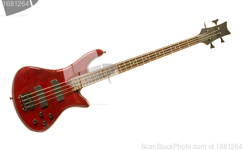 Image of Red Bass Guitar against White