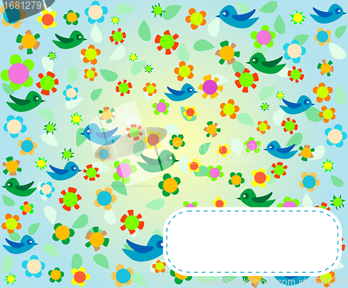 Image of Seamless pattern with flowers and birds. Floral background