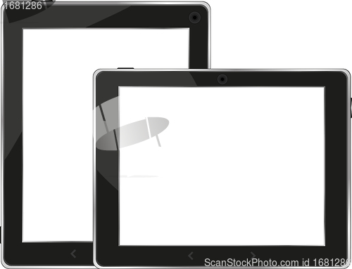 Image of Black tablet pc set on white background