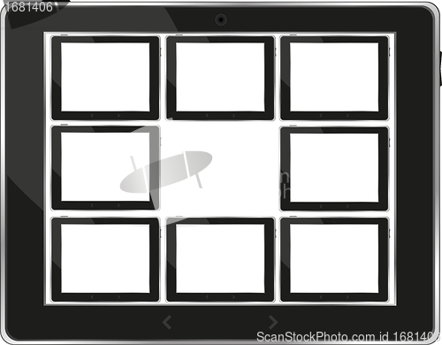 Image of Black vector tablet pc set with white screen