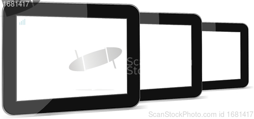 Image of Set of digital tablets with blank screen isolated on white