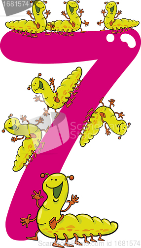 Image of number seven and 7 caterpillar