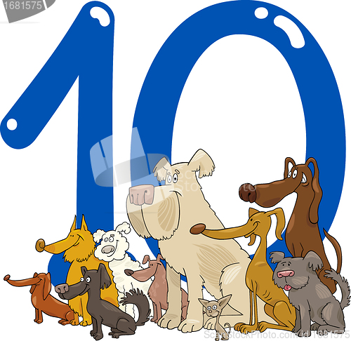 Image of number ten and 10 dogs