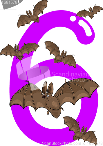 Image of number six and 6 bats