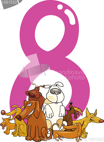 Image of number eight and 8 dogs