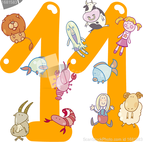 Image of number eleven and 11 toys