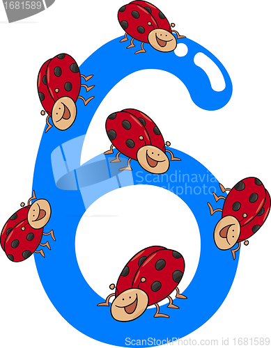 Image of number six and 6 ladybug