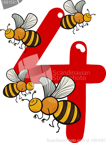 Image of number four and 4 bees