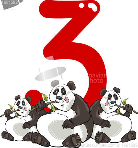 Image of number three and 3 pandas