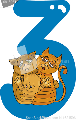 Image of number three and 3 cats