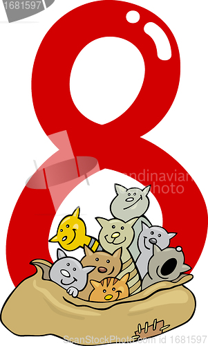 Image of number eight and 8 cats