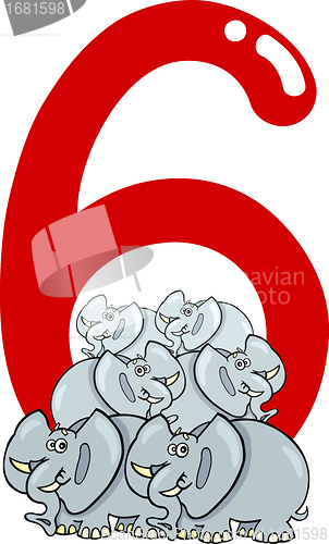 Image of number six and 6 elephants