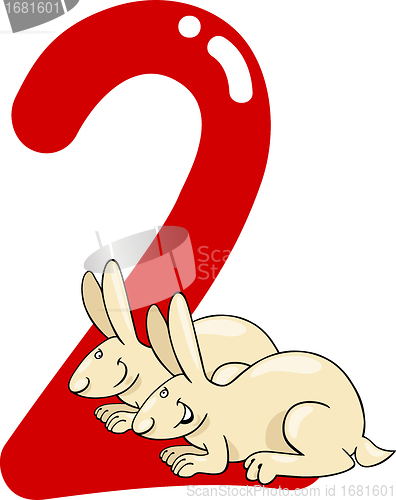 Image of number two and 2 rabbits