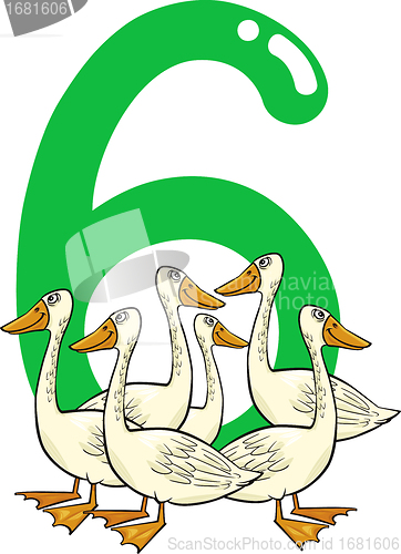 Image of number six and 6 geese