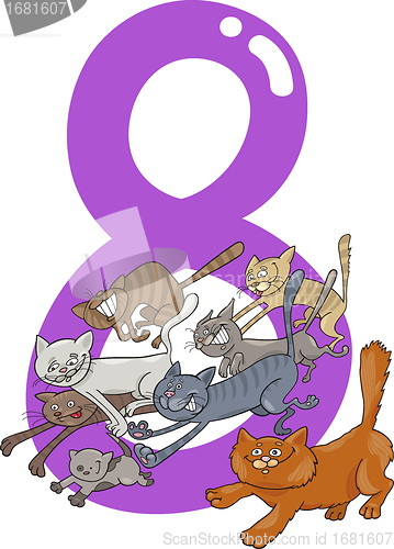 Image of number eight and 8 cats