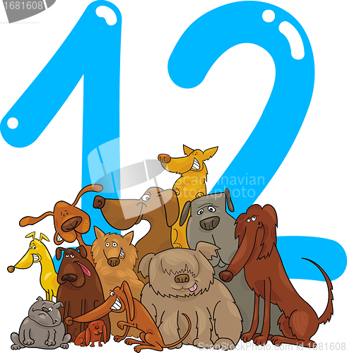 Image of number twelve and 12 dogs