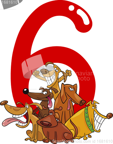 Image of number six and 6 dogs