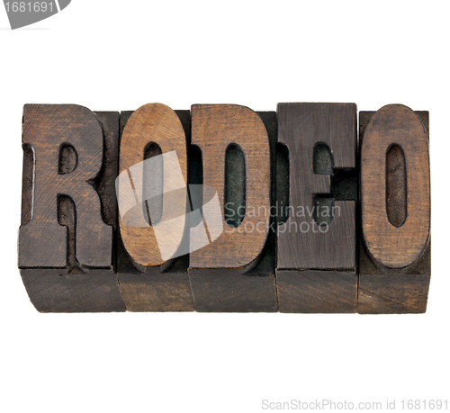 Image of rodeo word in letterpress wood type