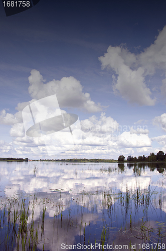 Image of Background of cloudy sky reflection on lake 