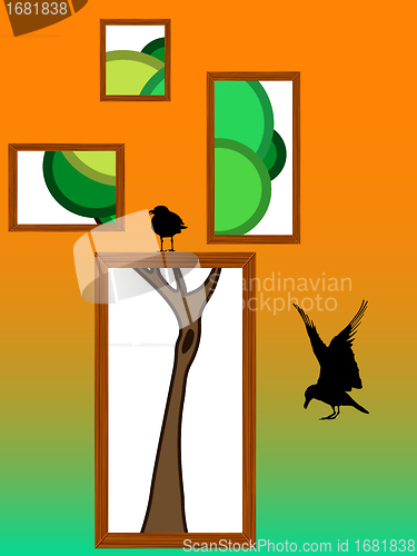 Image of abstract tree with birds design