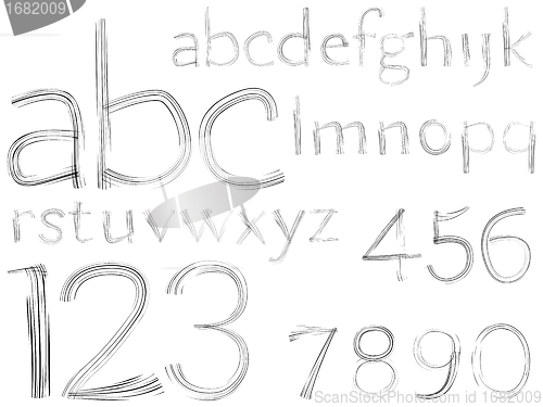 Image of sketch hand drawn alphabet and numbers