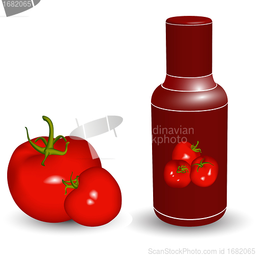 Image of ketchup bottle with tomatoes