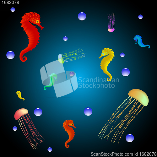 Image of jellyfishes and seahorses