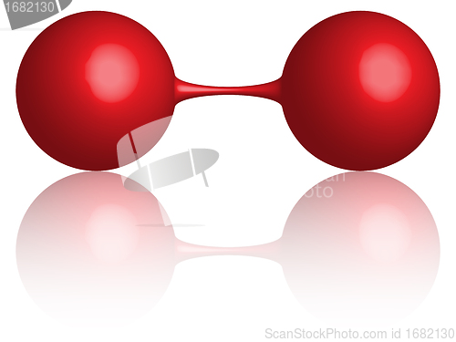 Image of red dumbbell reflected