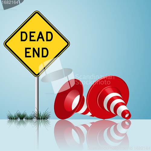 Image of dead end sign with cones and grass