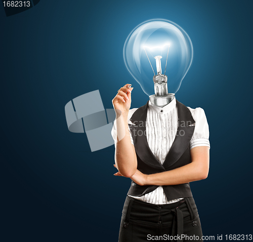 Image of Lamp Head Businesswoman Writing Something