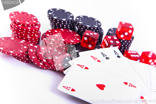 Image of aces, dice and poker chips