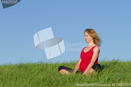 Image of pregnant woman on meadow