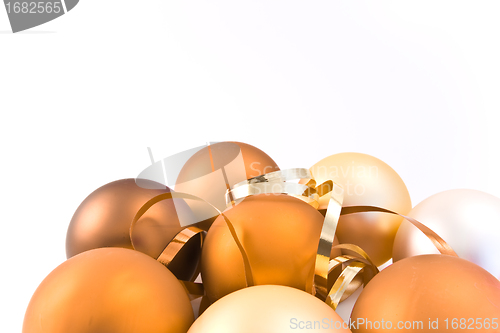 Image of christmas glass balls decorated with ribbons