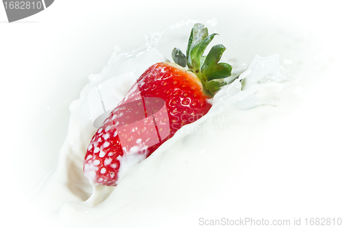 Image of strawberry splashing into milk